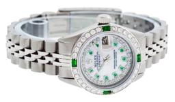 Rolex Ladies Stainless Steel MOP Emerald & Diamond Datejust Wristwatch