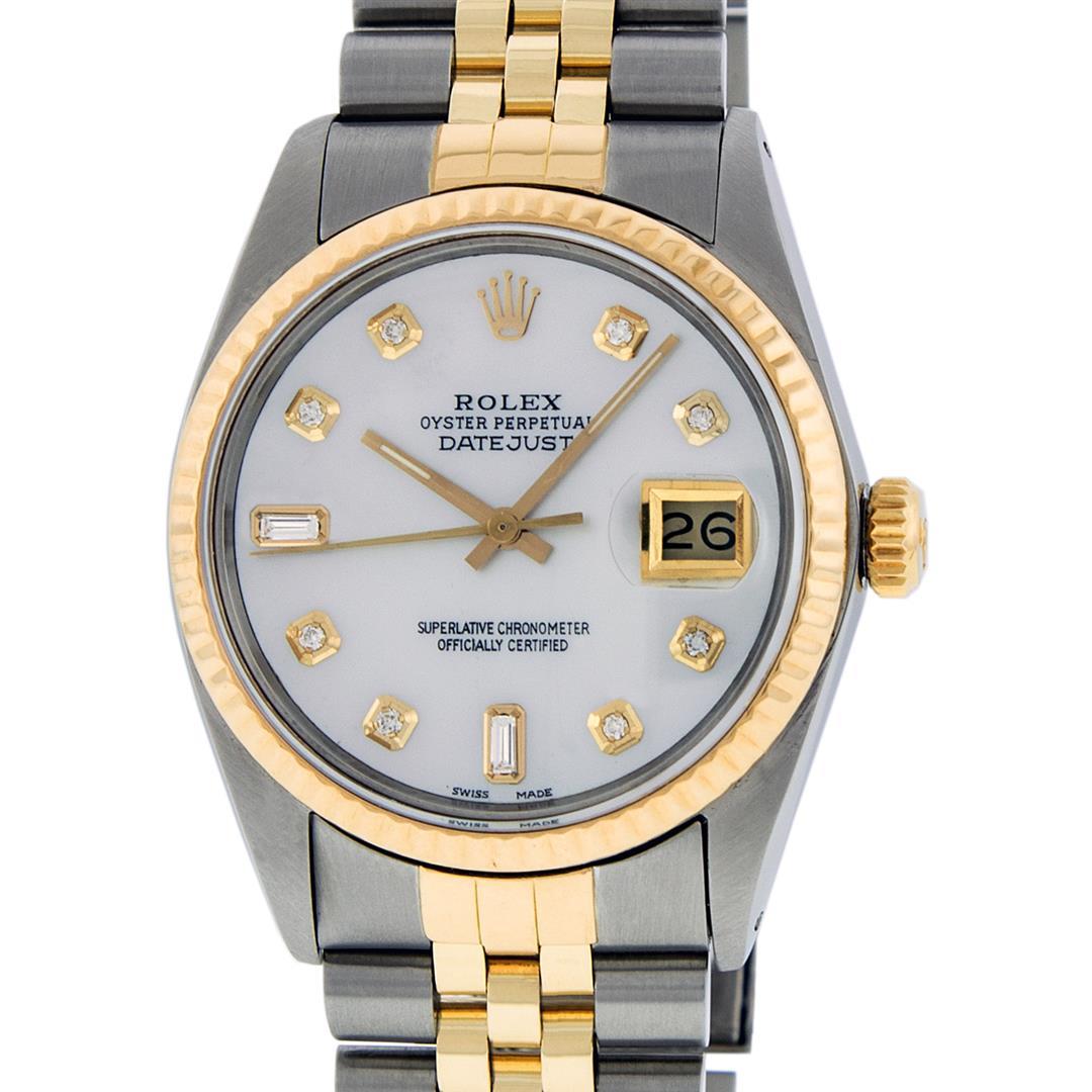 Rolex Mens 2 Tone 14K MOP Diamond 36MM Datejust Wristwatch