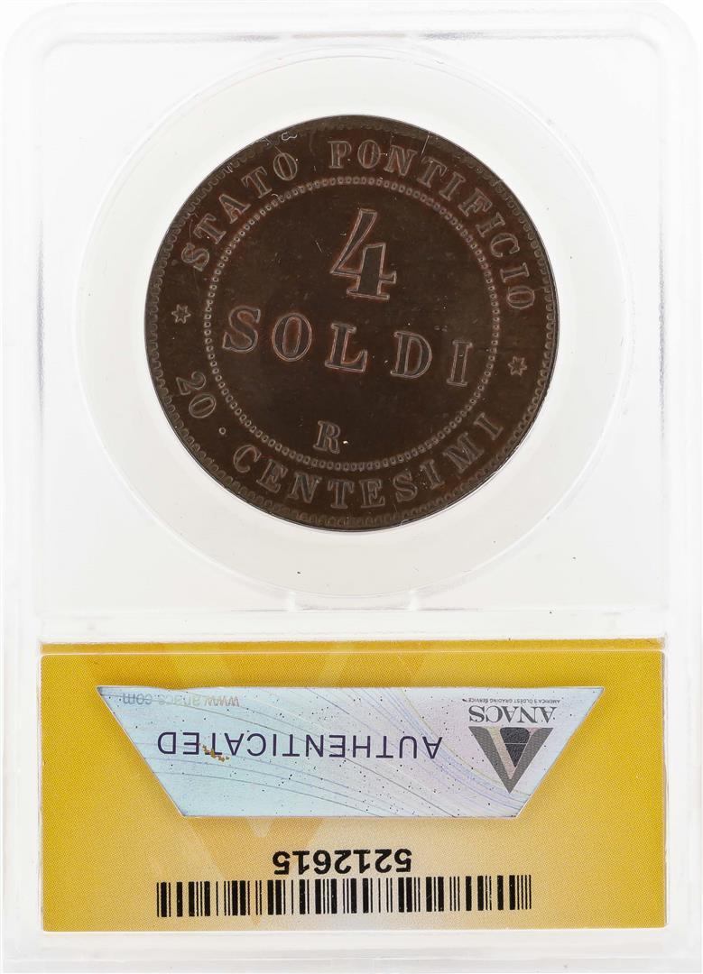 1866-R 4 Soldi Italian Papal States Coin ANACS MS64BRN