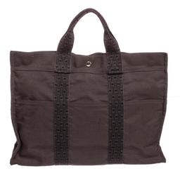 Hermes Gray Black Canvas Fourre Tout MM Tote Bag