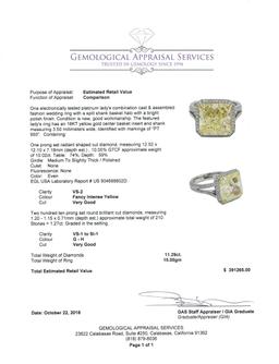 10.02 ctw Fancy Intense Yellow Diamond and White Diamond Ring - Platinum