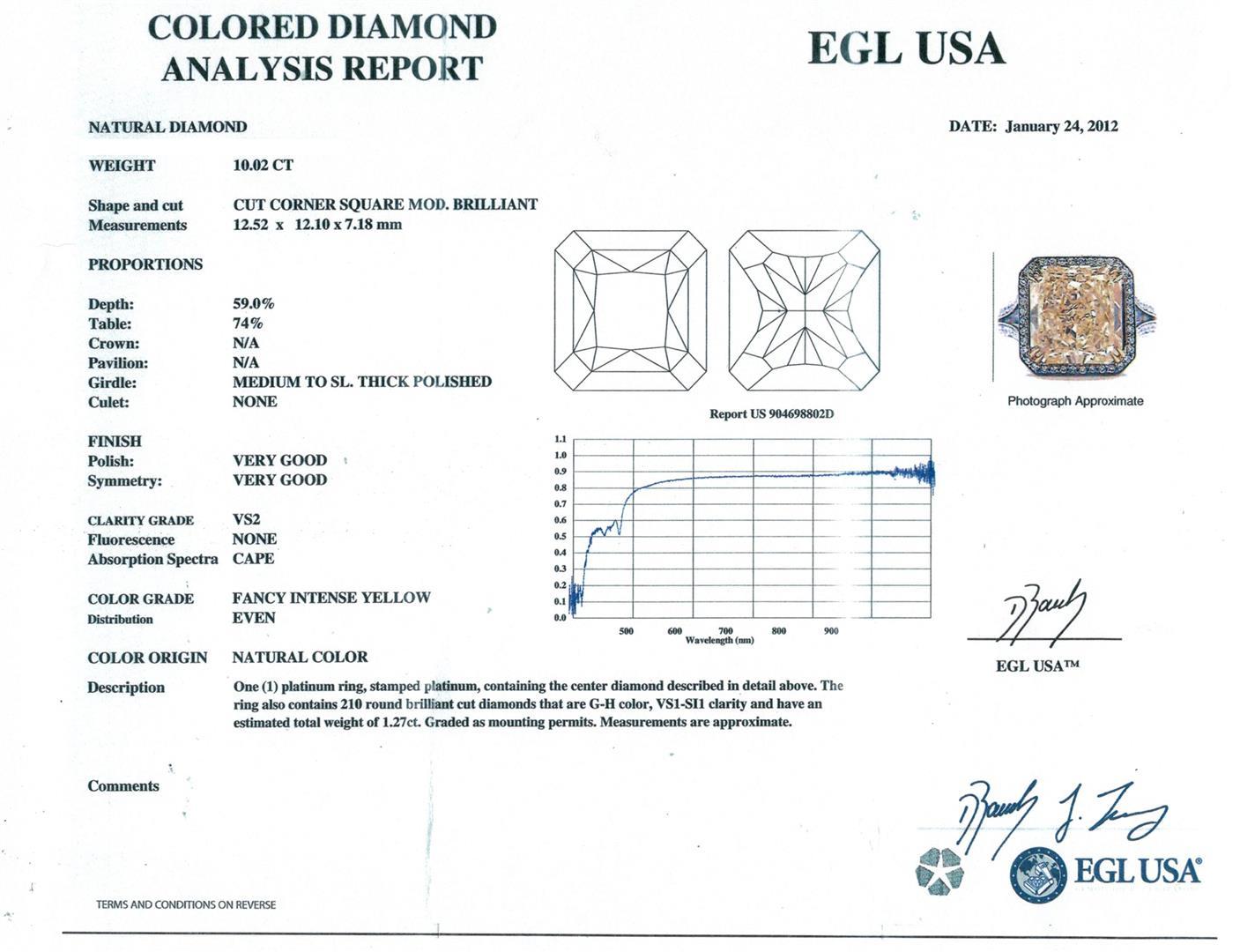 10.02 ctw Fancy Intense Yellow Diamond and White Diamond Ring - Platinum