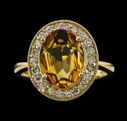 2.65 ctw Citrine and Diamond Ring - 14KT Yellow Gold