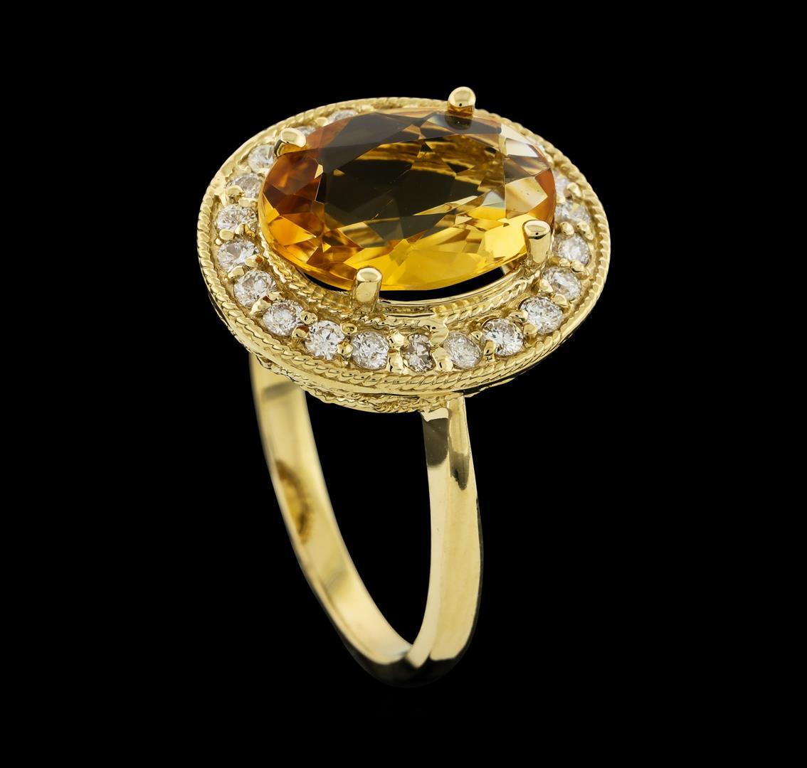 2.65 ctw Citrine and Diamond Ring - 14KT Yellow Gold