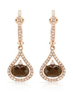 14k Rose Gold 1.94CTW Diamond and Smokey Quartz Earring, (I1/I)