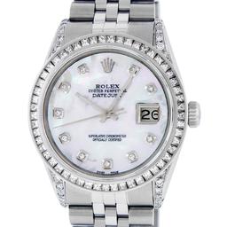 Rolex Mens SS MOP Diamond Lugs & Princess Cut Diamond Datejust Wristwatch With R