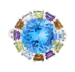 8.16 ctw Multi-Color Semi-Precious Gemstone Ring - 14KT White Gold