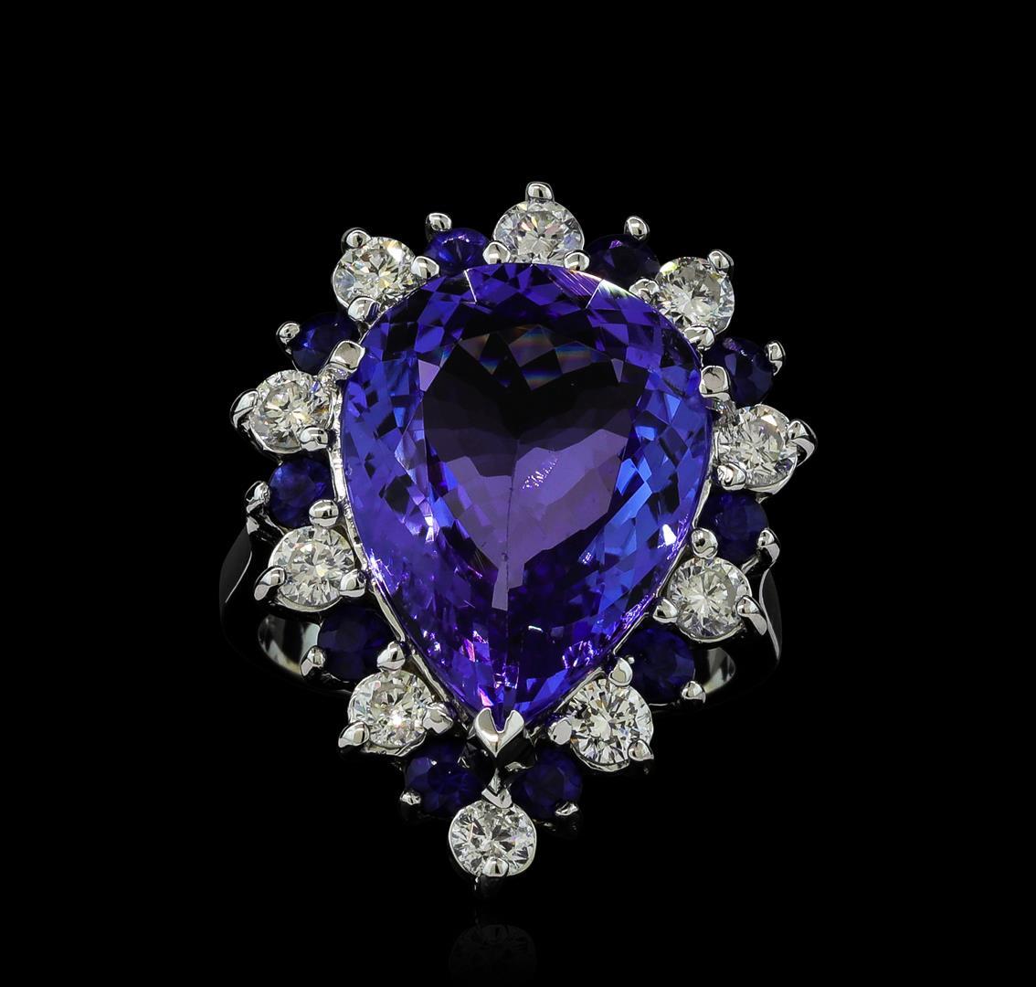 10.02 ctw Tanzanite, Blue Sapphire, and Diamond Ring - 14KT White Gold