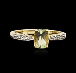 14KT Yellow Gold 0.79 ctw Green Tourmaline and Diamond Ring