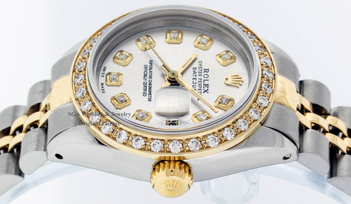 Rolex Ladies 2 Tone 14K Silver Diamond Datejust Wristwatch