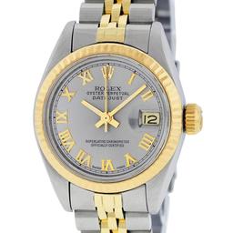 Rolex Ladies 2 Tone 14K Slate Grey Roman Datejust Wristwatch