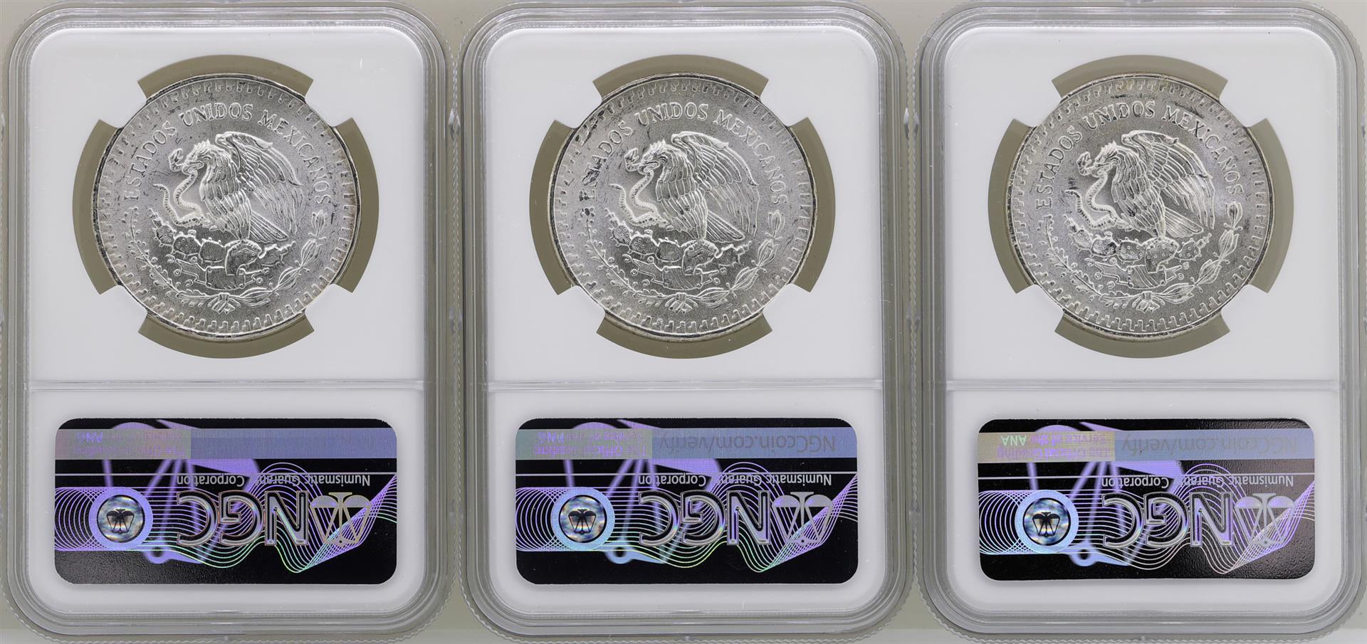 Lot of (3) 1983Mo Mexico Libertad Onza Silver Coins NGC MS65