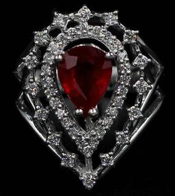 1.89 ctw Ruby and Diamond Ring - 14KT White Gold