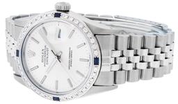 Rolex Mens Stainless Steel Silver Index Diamond & Sapphire 36MM Datejust Wristwa