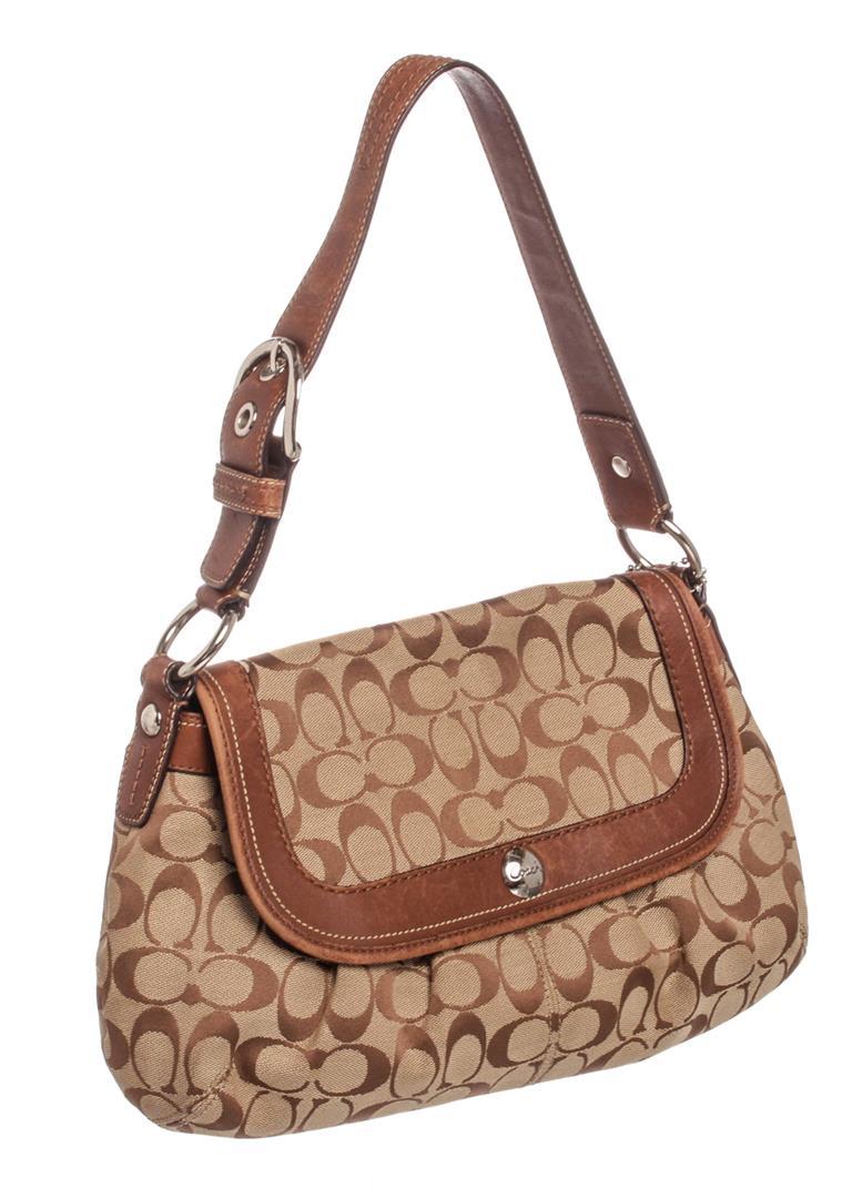 Coach Brown Monogram Canvas Leather Trim Shoulder Bag