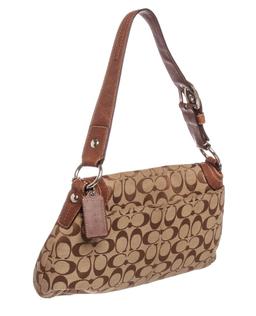 Coach Brown Monogram Canvas Leather Trim Shoulder Bag