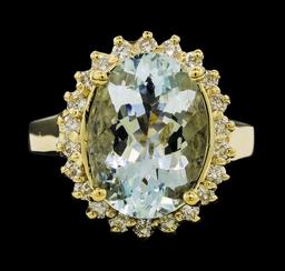 4.45 ctw Aquamarine and Diamond Ring - 14KT Yellow Gold