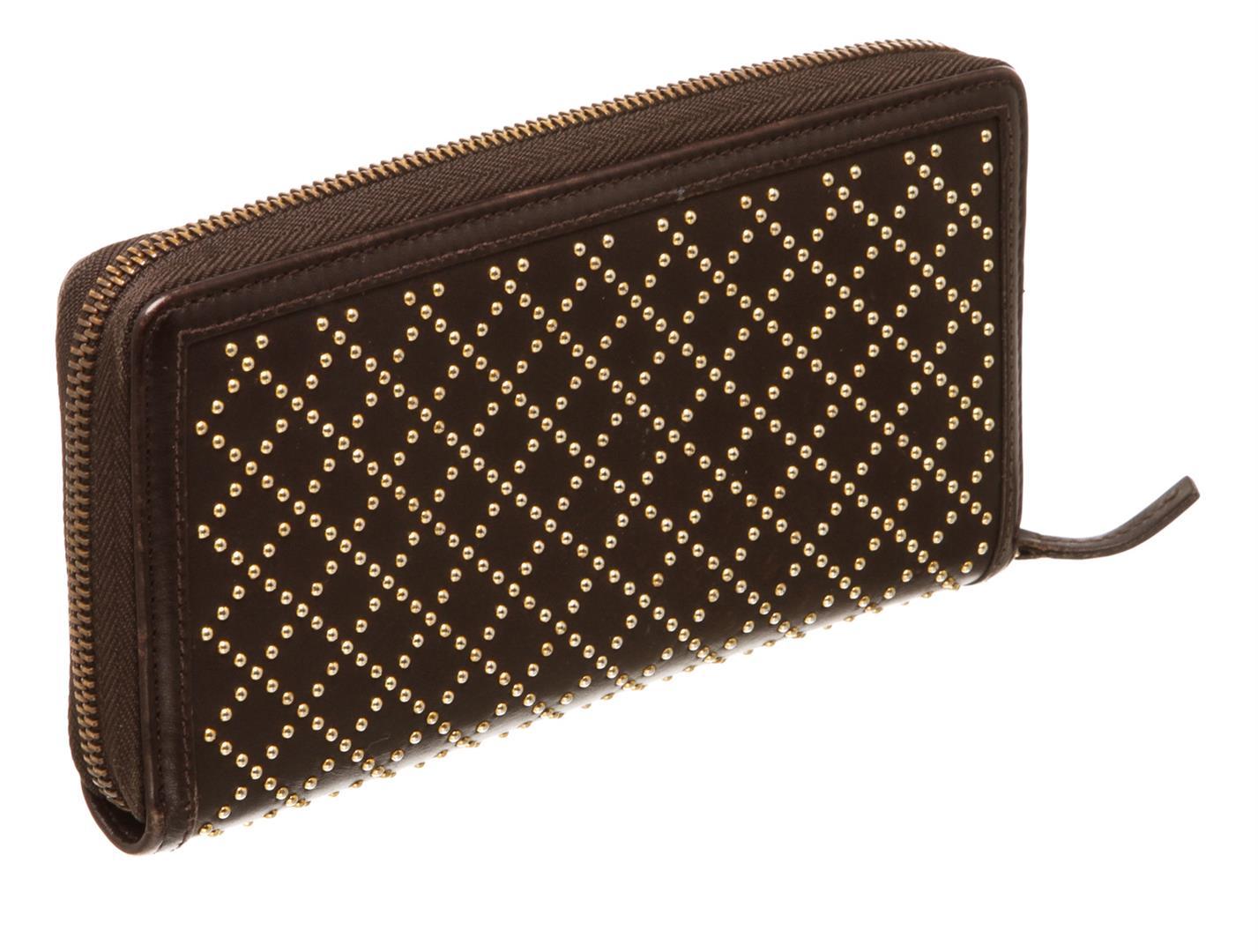 Gucci Dark Brown Leather Diamante Studded Zippy Wallet