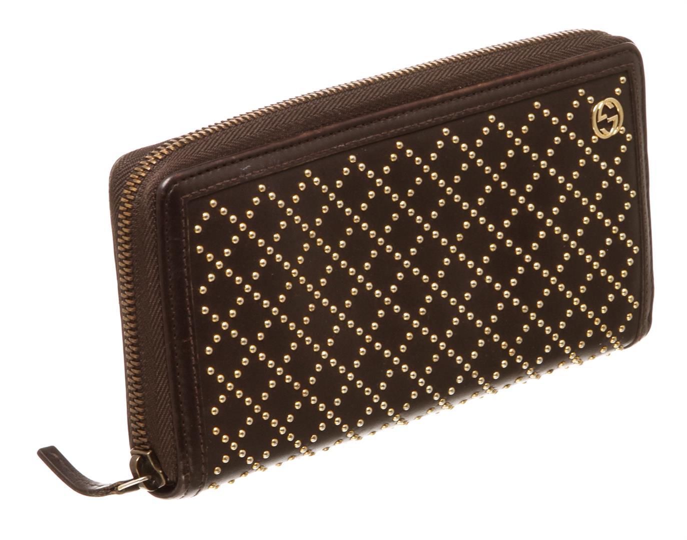 Gucci Dark Brown Leather Diamante Studded Zippy Wallet