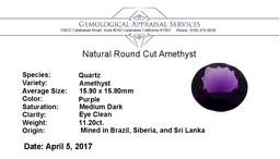 11.20 ct. Natural Round Cut Amethyst