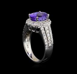 4.33 ctw Tanzanite and Diamond Ring - 14KT White Gold