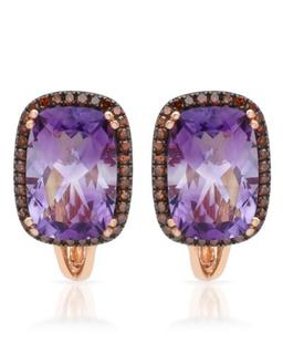 14k Rose Gold  7.10CTW Amethys and Diamond Earrings