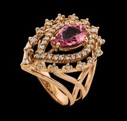 1.21 ctw Pink Tourmaline and Diamond Ring - 14KT Rose Gold