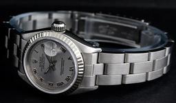 Rolex Ladies Stainless Steel Slate Grey 26MM Oyster Band Datejust Wristwatch