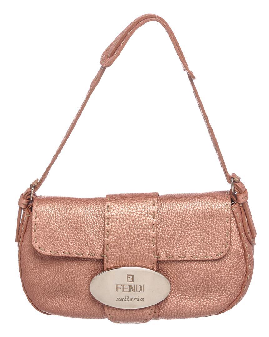 Fendi Metallic Pink Leather Selleria Baguette Bag