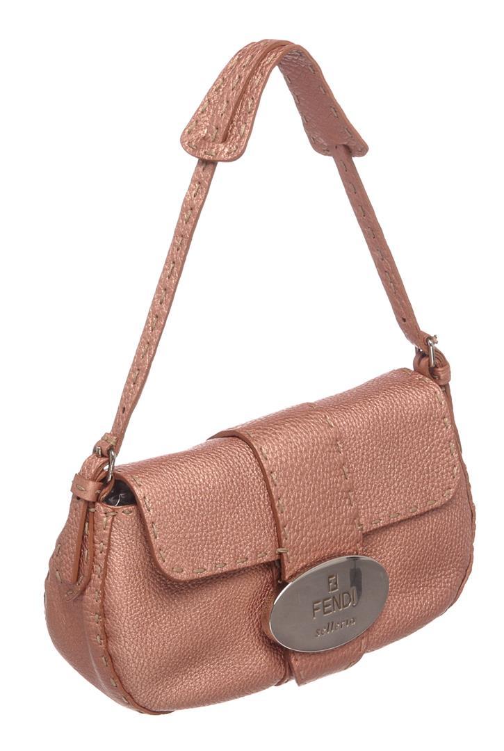 Fendi Metallic Pink Leather Selleria Baguette Bag