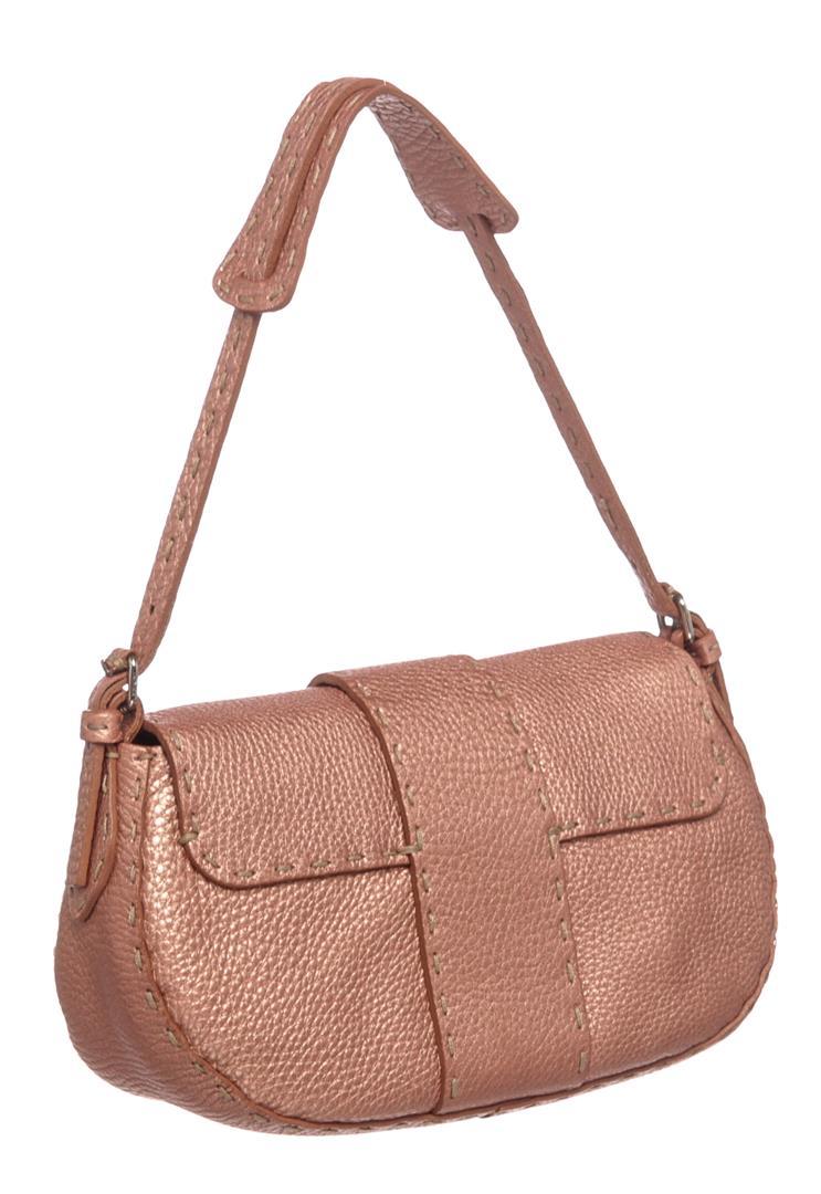 Fendi Metallic Pink Leather Selleria Baguette Bag