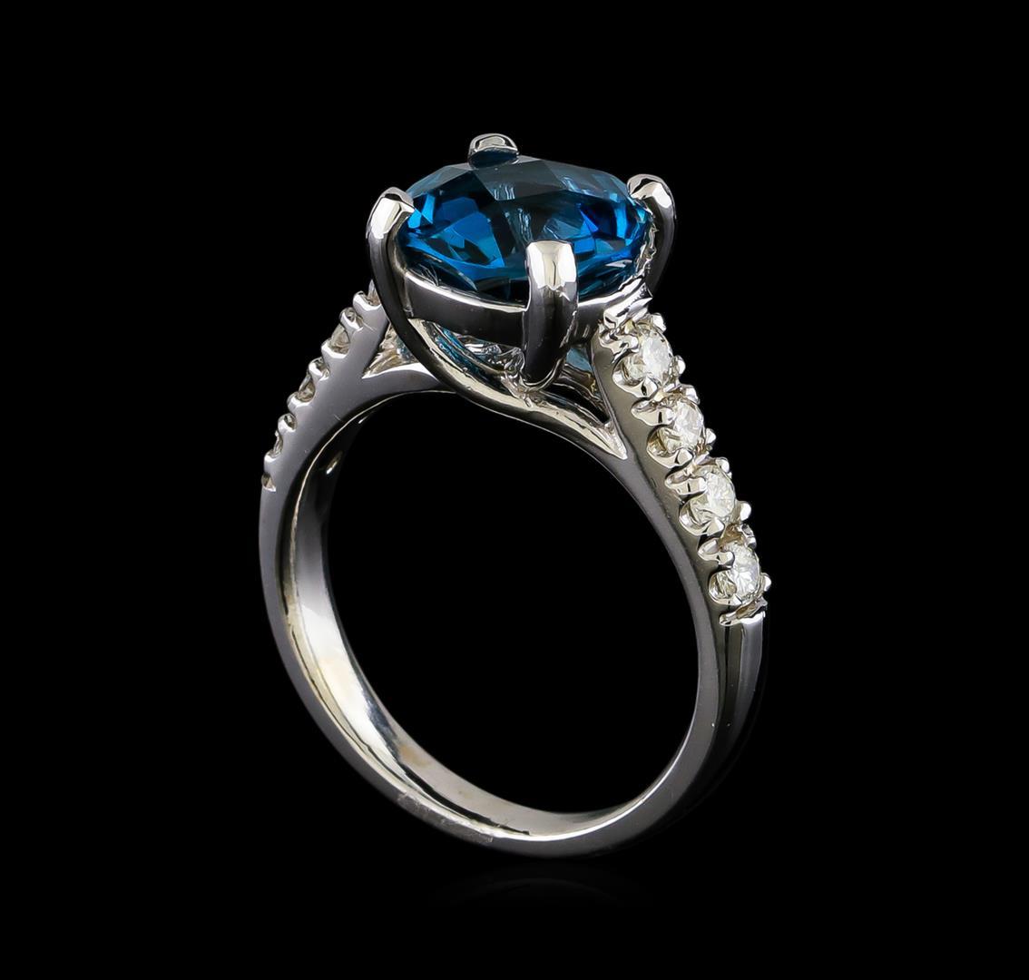 3.00 ctw Blue Topaz and Diamond Ring - 14KT White Gold