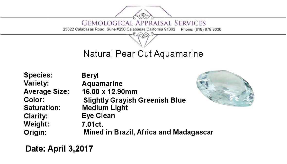 7.01 ct. Natural Pear Cut Aquamarine