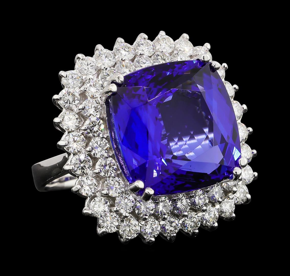 GIA Cert 16.92 ctw Tanzanite and Diamond Ring - 14KT White Gold