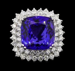 GIA Cert 16.92 ctw Tanzanite and Diamond Ring - 14KT White Gold