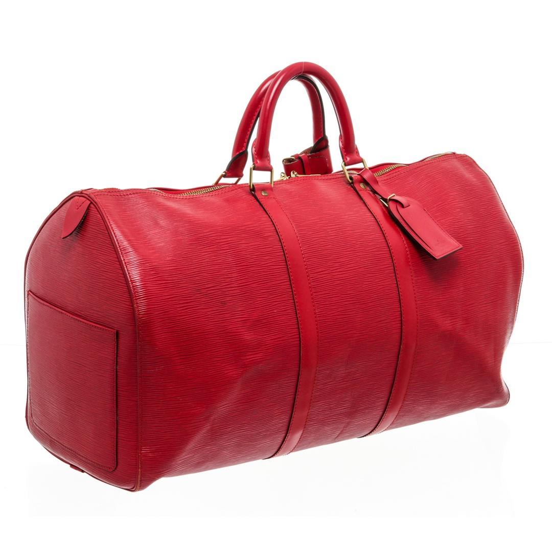 Louis Vuitton Red Epi Leather Keepall 55 cm Duffle Bag Luggage