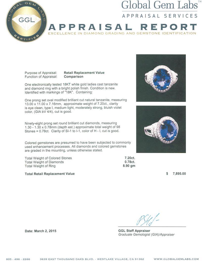 18KT White Gold 7.20 ctw Tanzanite and Diamond Ring