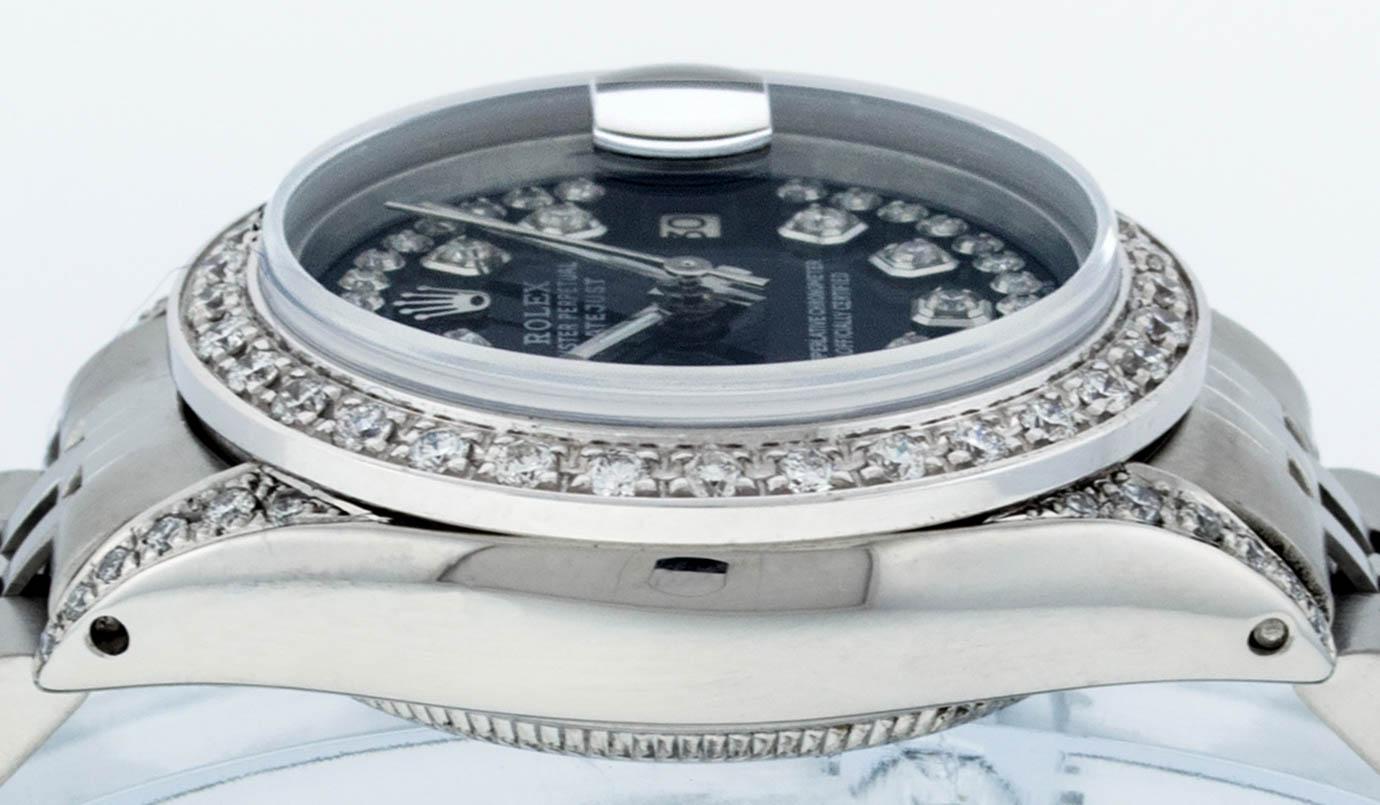 Rolex Ladies Stainless Steel 26MM Black Diamond Lugs Datejust Wristwatch