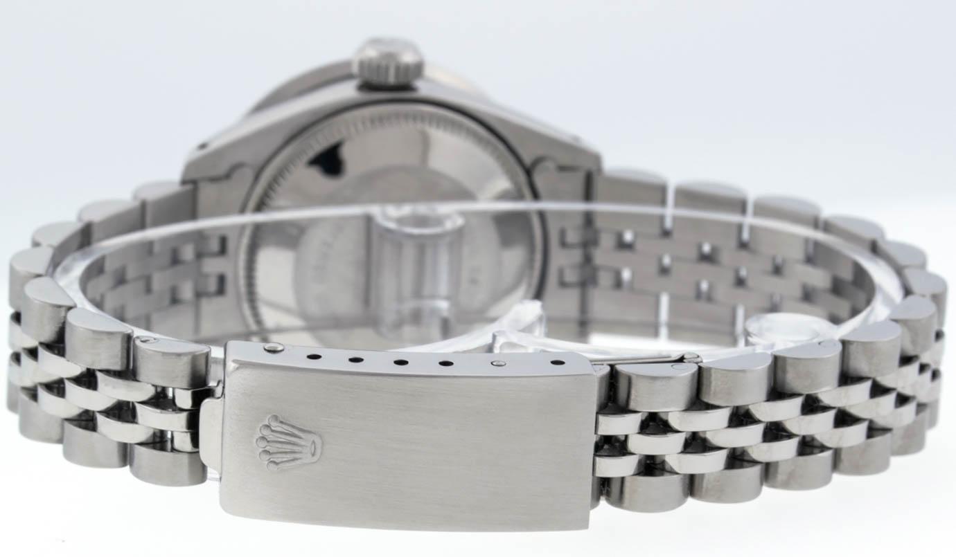 Rolex Ladies Stainless Steel 26MM Black Diamond Lugs Datejust Wristwatch