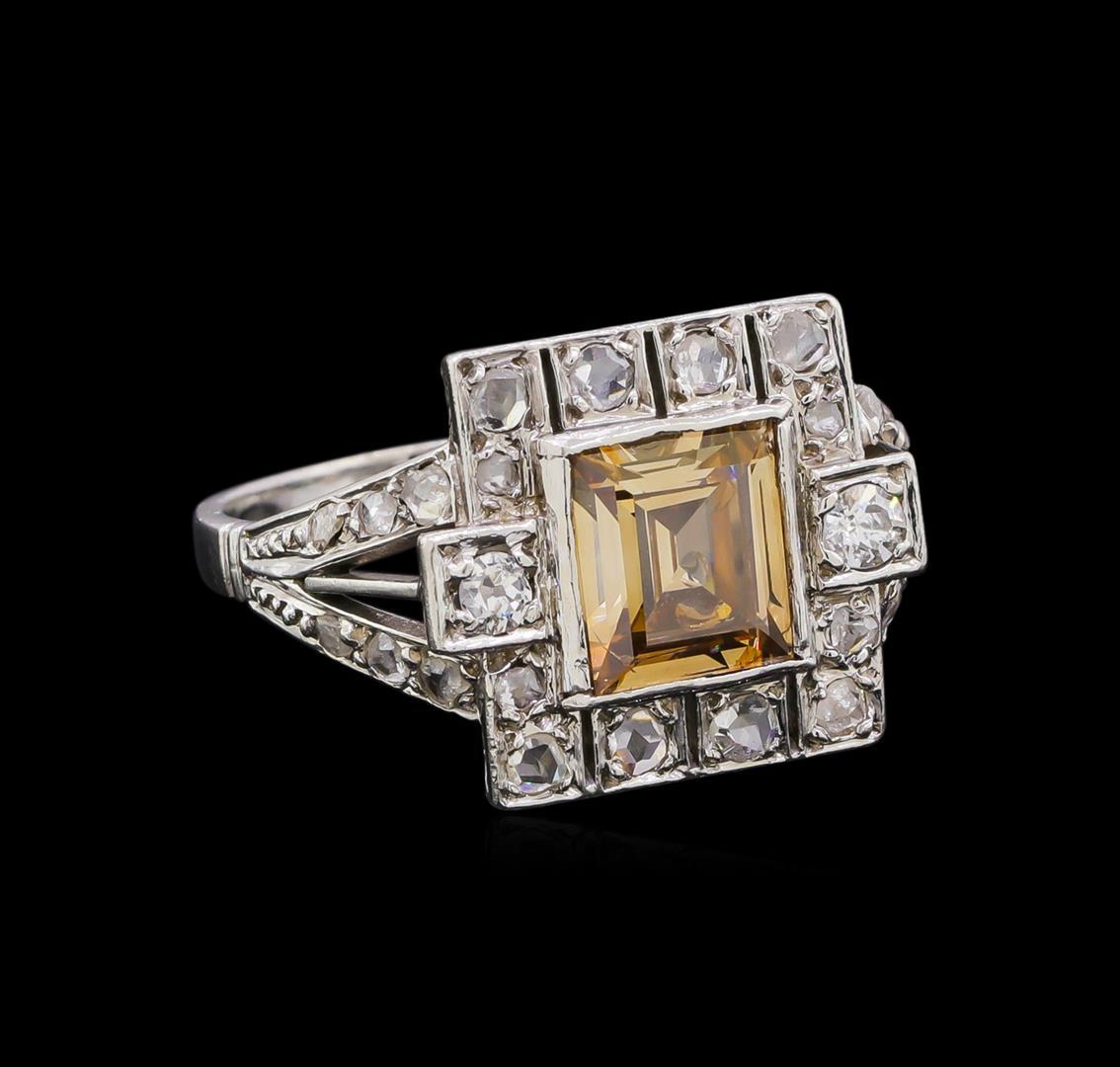 1.20 ctw Fancy Light Brown Diamond and White Sapphire Ring - Platinum