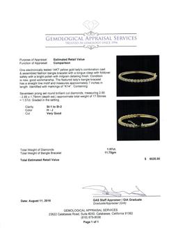 1.57 ctw Diamond Bangle Bracelet - 14KT Yellow Gold