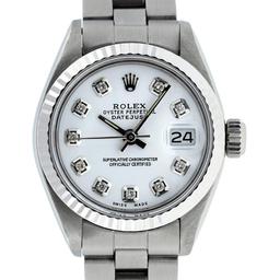 Rolex Ladies Stainless Steel White Diamond 26MM Oyster Band Datejust Wristwatch