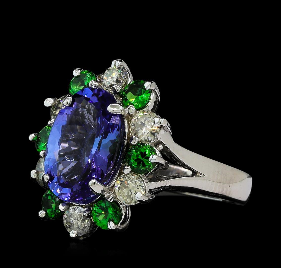 3.90 ctw Tanzanite, Tsavorite and Diamond Ring - 14KT White Gold