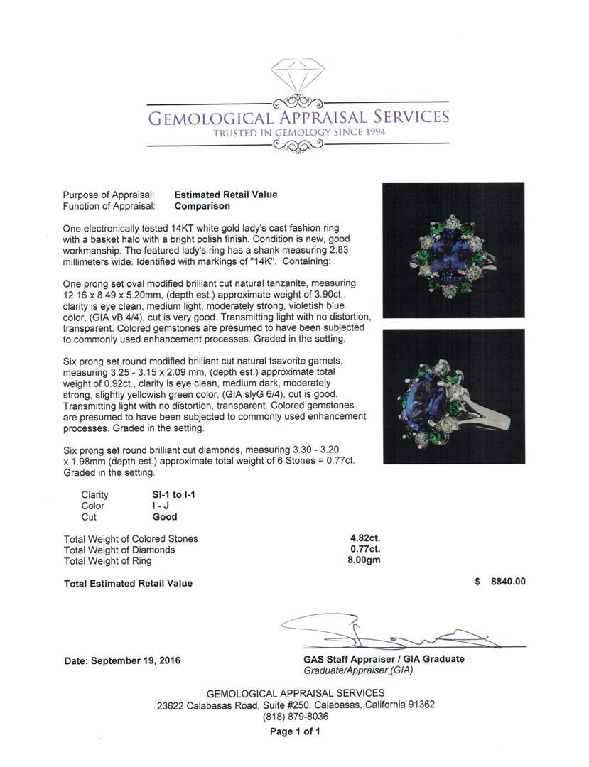 3.90 ctw Tanzanite, Tsavorite and Diamond Ring - 14KT White Gold