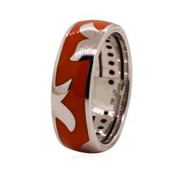 Leo Wittwer 18KT White Gold Ring with Orange Enamel