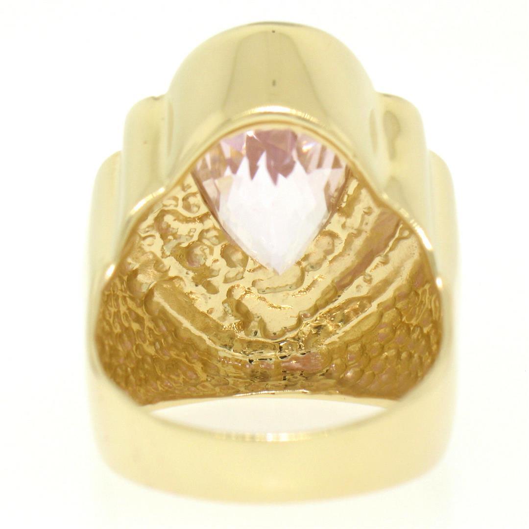 14k Yellow Gold Bezel Pear Morganite & Diamond Channels 8.05 ctw Large Ring