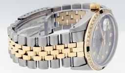 Rolex Mens 2 Tone 14K Slate Grey & Emerald Diamond Datejust Wriswatch