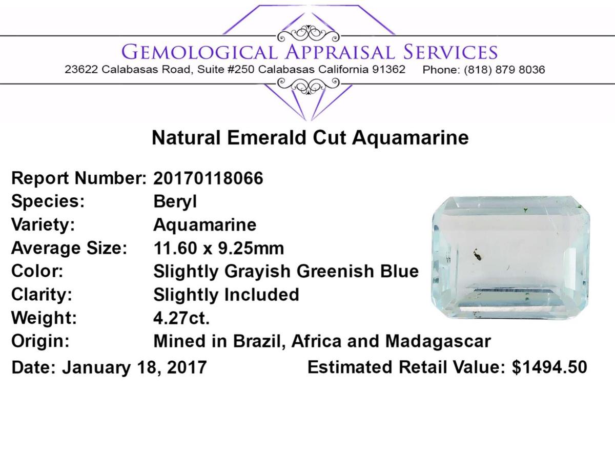 4.27 ct.Natural Emerald Cut Aquamarine
