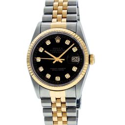 Rolex Mens 2 Tone 14K Black Diamond 36MM Datejust Wristwatch