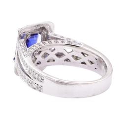 2.97 ctw Blue Sapphire And Diamond Ring - 14KT White Gold